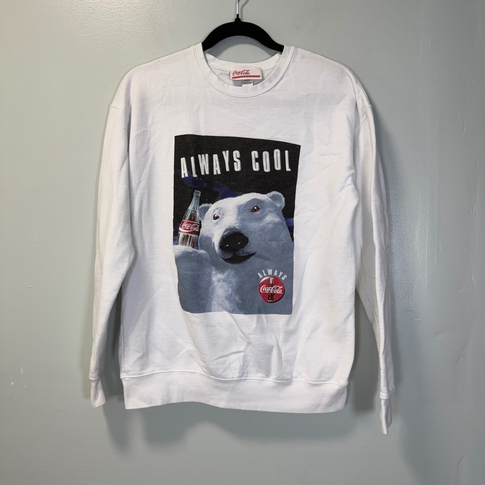 Coca-Cola Polar Bear Always Cool White Graphic Sweatshirt Small RN104126